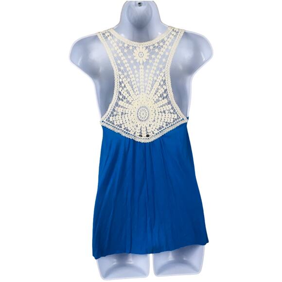 Forever 21 Tank Top Ruffle Crochet Back Blue Tiered Boho‎ Racerback Shirt Small - Picture 2 of 7